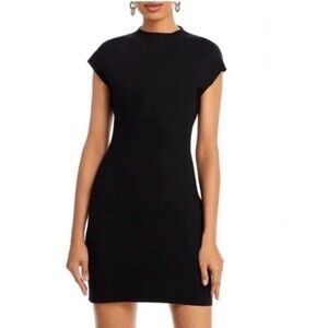 Aqua Women’s Mock Neck Sheath Knit Mini Dress in Black Size XS NWT